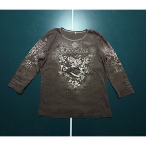 Cactus Chocolate Velvet Love Long Sleeve Shirt Women's Small Floral Bling Paris